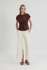 Carvin Sleeved Modal Top in Walnut