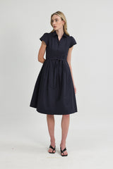 Dorothy Inverted Box Pleat Dress in Midnight