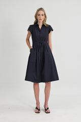 Dorothy Inverted Box Pleat Dress in Midnight