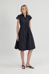 Dorothy Inverted Box Pleat Dress in Midnight