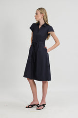Dorothy Inverted Box Pleat Dress in Midnight