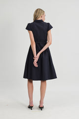 Dorothy Inverted Box Pleat Dress in Midnight