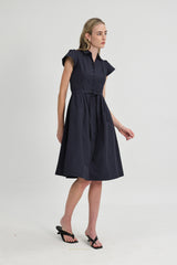 Dorothy Inverted Box Pleat Dress in Midnight