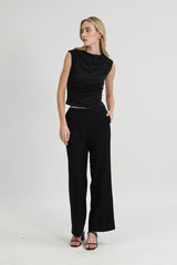 (2) Bethany Ruched Side Modal Top in Black