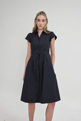 Dorothy Inverted Box Pleat Dress in Midnight