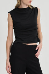 (2) Bethany Ruched Side Modal Top in Black