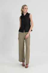 Ally Sleeveless Collared Shirt in Black