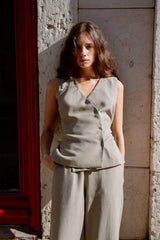 Emery Hidden Button Vest in Sage