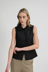 Ally Sleeveless Collared Shirt in Black