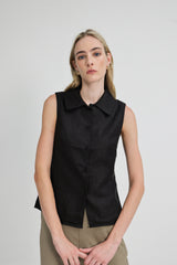 Ally Sleeveless Collared Shirt in Black