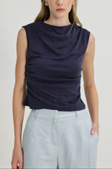(3) Bethany Ruched Side Modal Top in Midnight