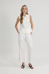 Ally Sleeveless Collared Shirt in White