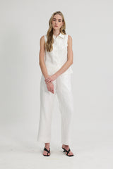 Ally Sleeveless Collared Shirt in White