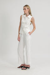 Ally Sleeveless Collared Shirt in White