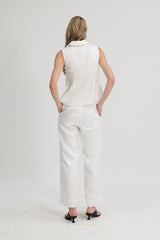Ally Sleeveless Collared Shirt in White