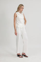 Ally Sleeveless Collared Shirt in White