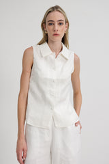 Ally Sleeveless Collared Shirt in White