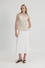 Iris Elasticated Back Waist Biased Skirt in White