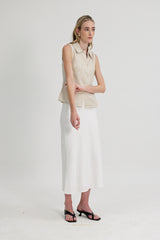 Iris Elasticated Back Waist Biased Skirt in White