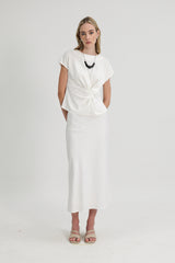 Iris Elasticated Back Waist Biased Skirt in White