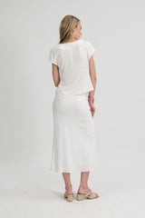Iris Elasticated Back Waist Biased Skirt in White