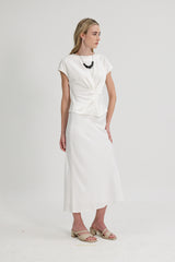 Iris Elasticated Back Waist Biased Skirt in White