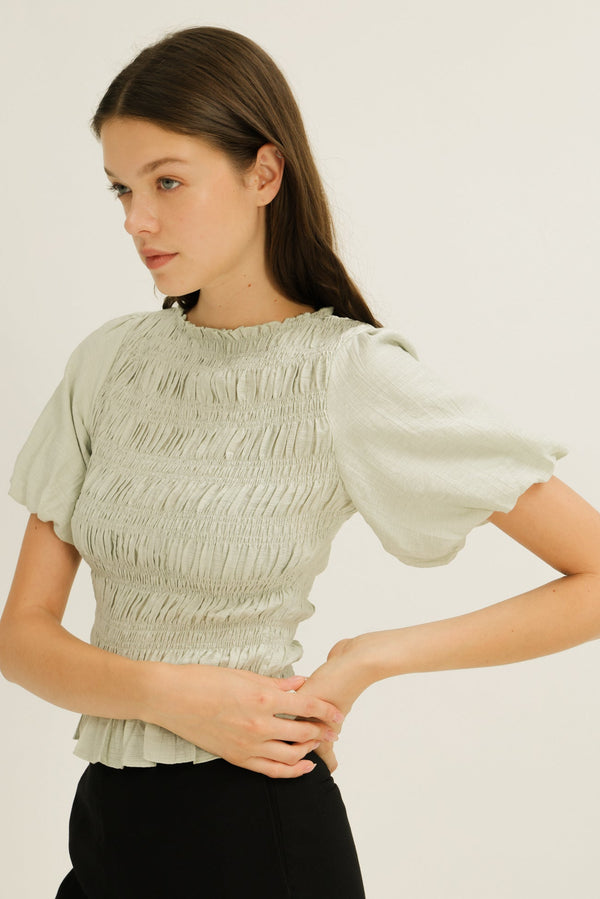 Maya Shirred Top in Pear