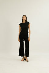 Greta Open Back Neck Tie Jersey Top in Black