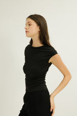 Greta Open Back Neck Tie Jersey Top in Black