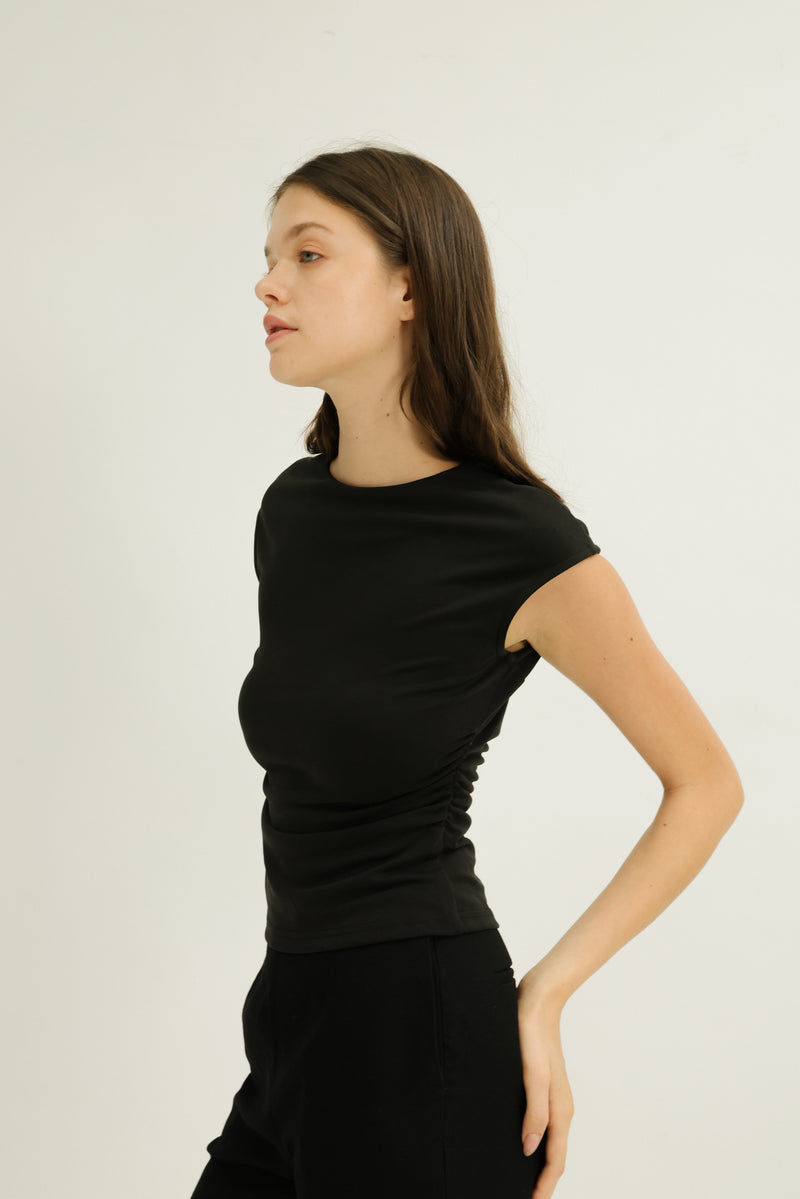 Greta Open Back Neck Tie Jersey Top in Black