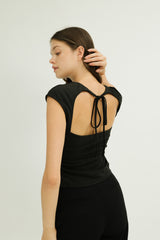 Greta Open Back Neck Tie Jersey Top in Black