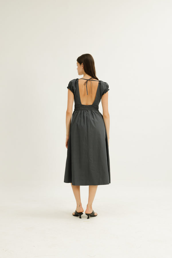 Frida Shirred Waist Dress Midnight Ash