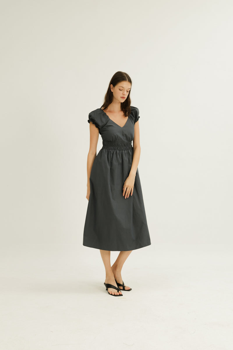 Frida Shirred Waist Dress Midnight Ash