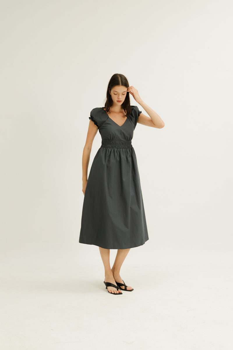 Frida Shirred Waist Dress Midnight Ash