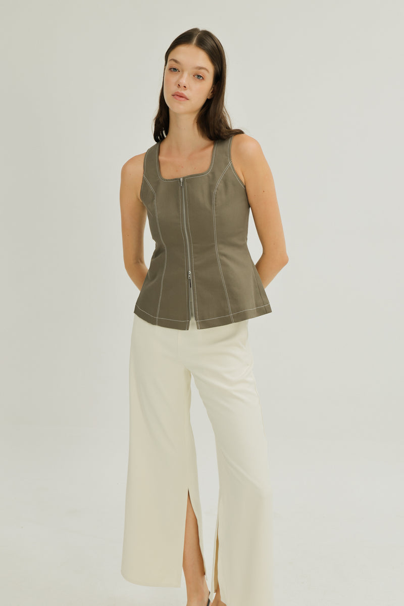 Kinsley Scoop Neck Top in Olive