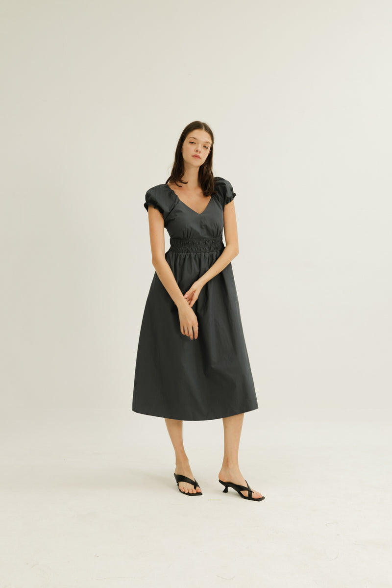 Frida Shirred Waist Dress Midnight Ash