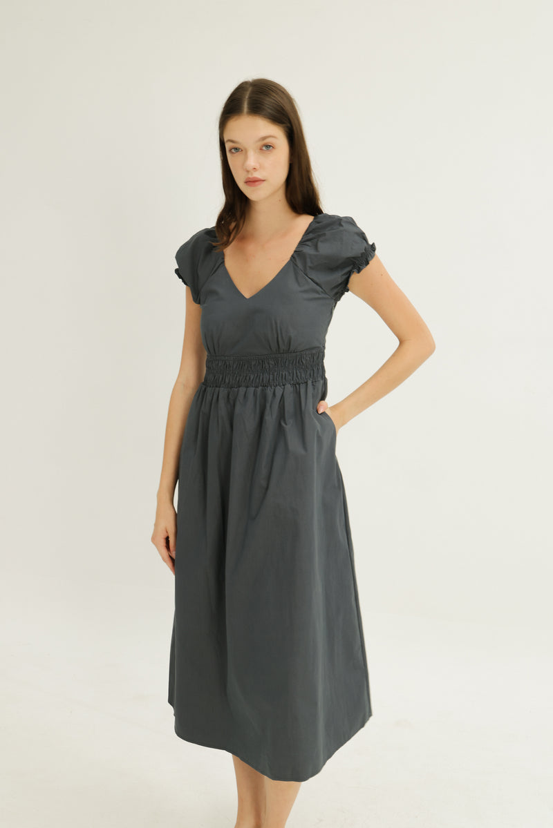Frida Shirred Waist Dress Midnight Ash