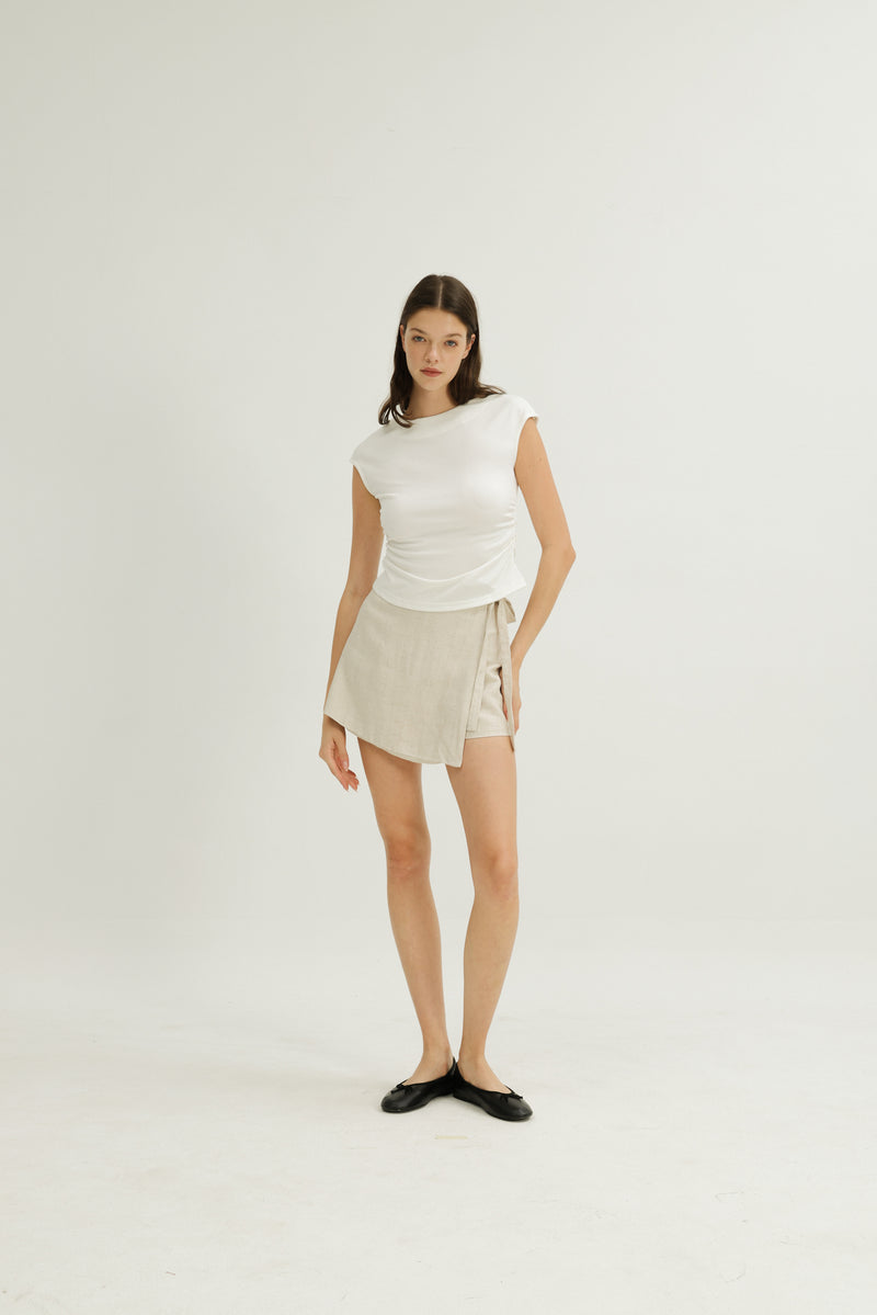 Isabelle Wrap Linen Skorts in Natural