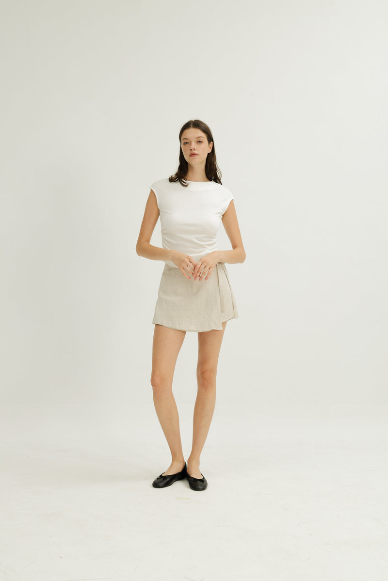 Greta Open Back Neck Tie Jersey Top in White