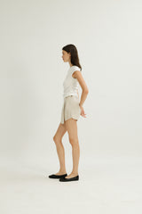 Greta Open Back Neck Tie Jersey Top in White