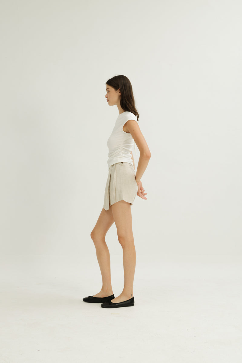 Greta Open Back Neck Tie Jersey Top in White