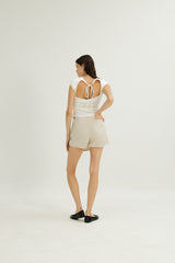 Greta Open Back Neck Tie Jersey Top in White