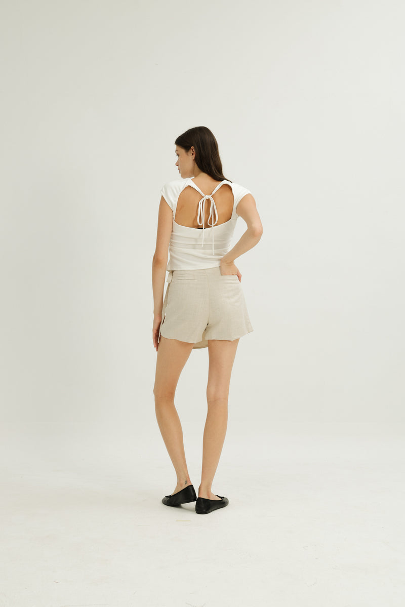 Greta Open Back Neck Tie Jersey Top in White