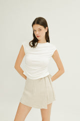 Greta Open Back Neck Tie Jersey Top in White
