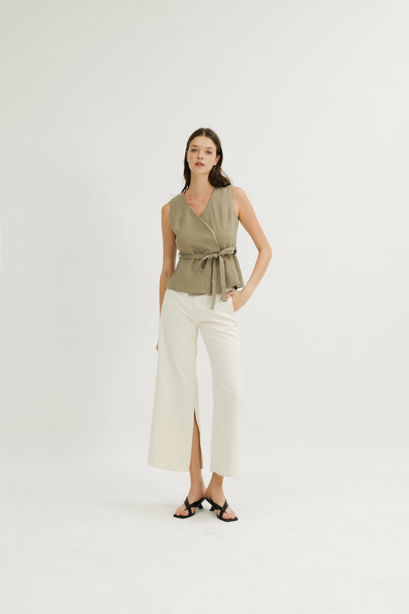Emery Hidden Button Vest in Sage