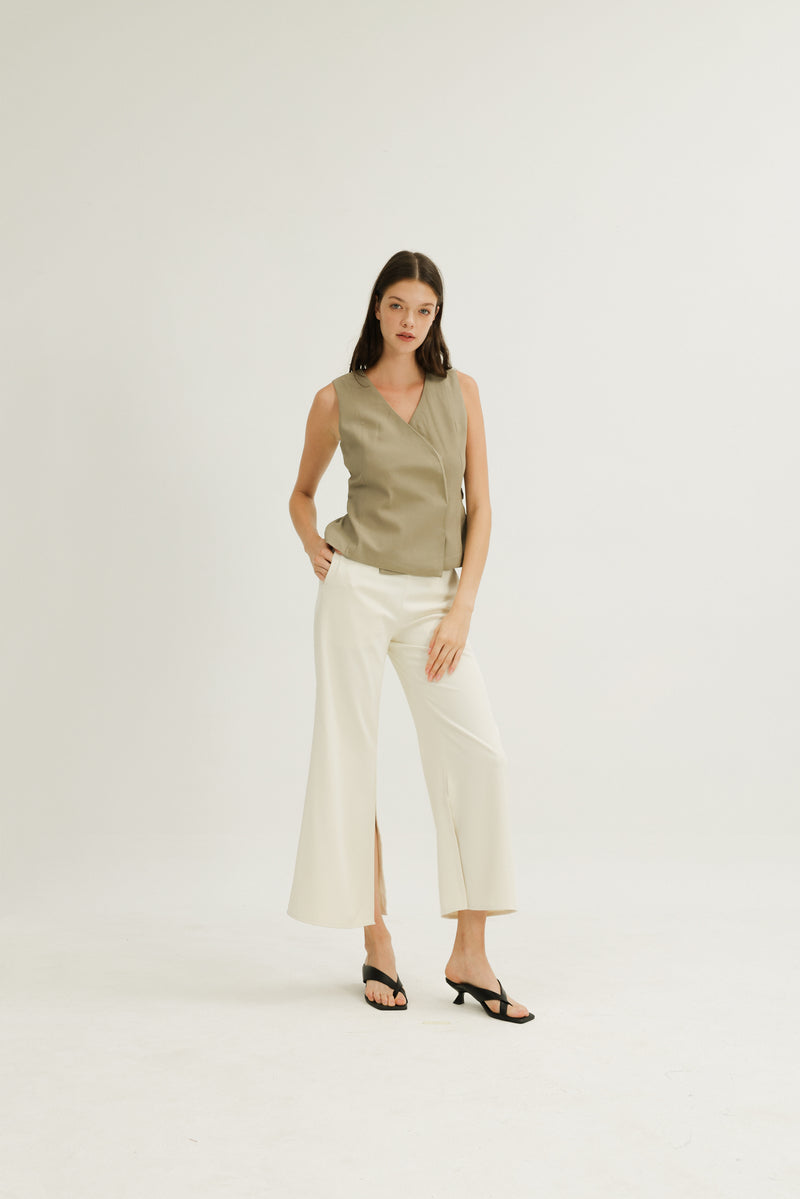 Emery Hidden Button Vest in Sage