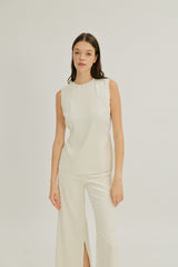 Lilian Boxy Top with Waist Tie in Ivory