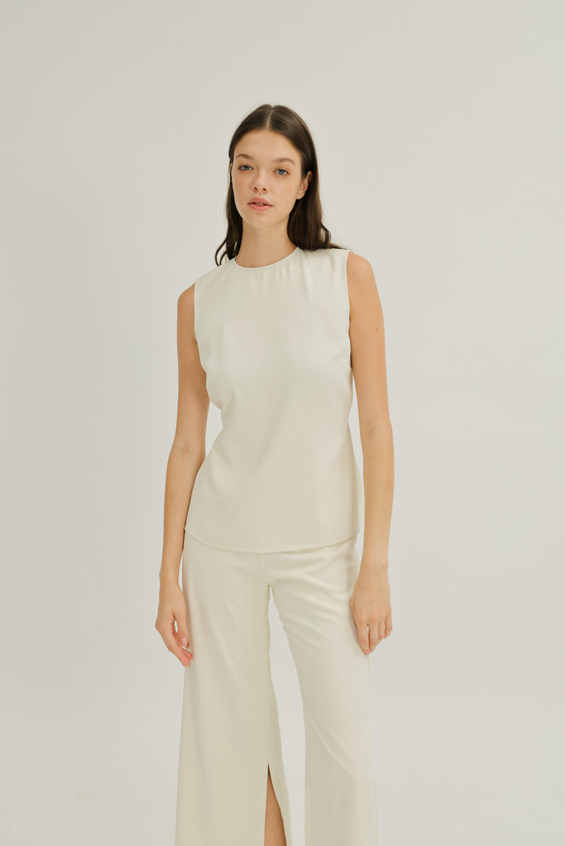 Lilian Boxy Top with Waist Tie in Ivory