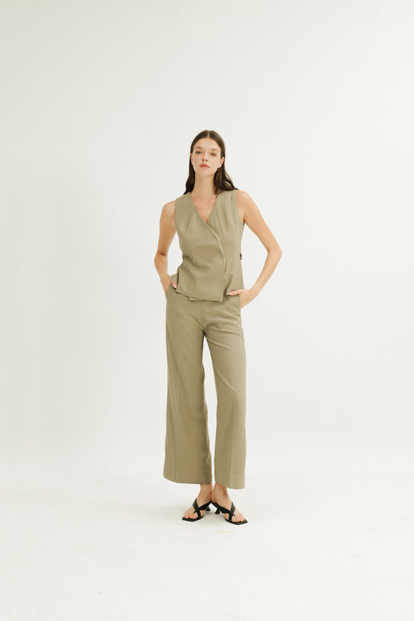 Emery Hidden Button Vest in Sage