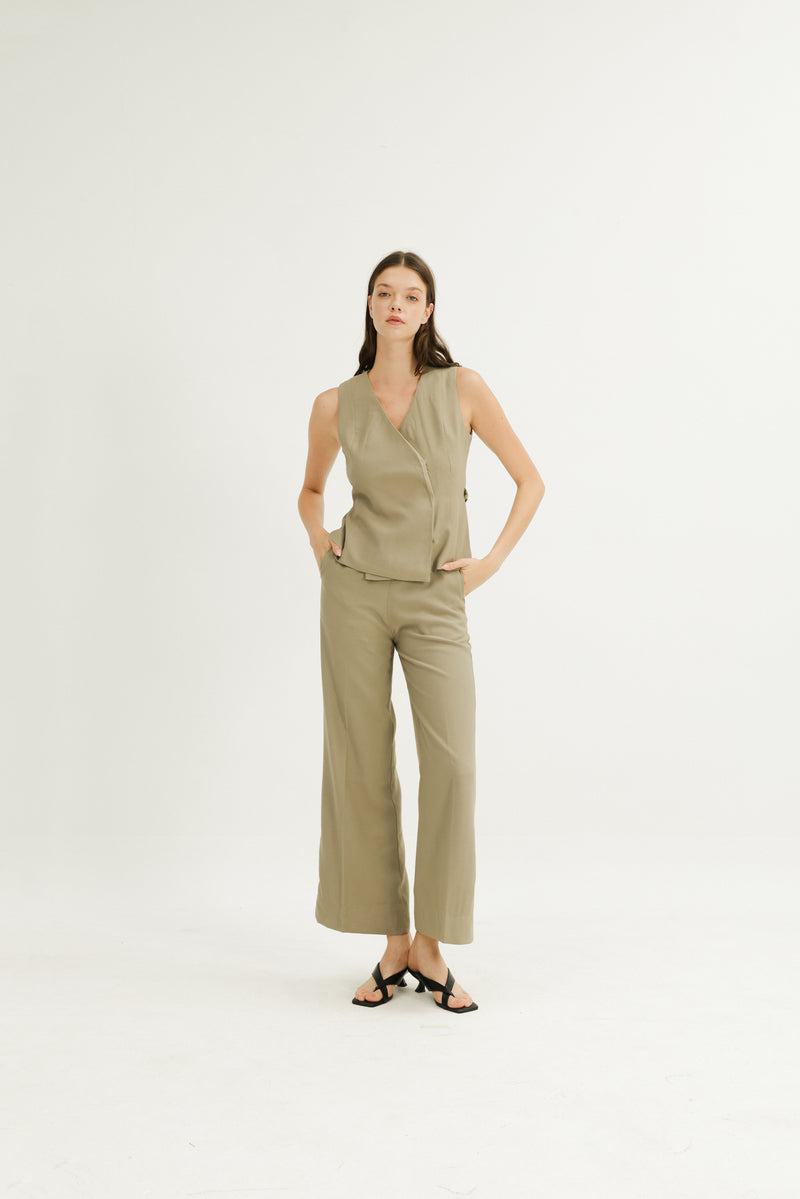 Emery Hidden Button Vest in Sage
